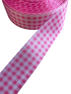 Fita gorgurão estampada xadrez rosa 38mm - 2 metros