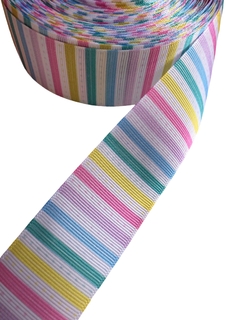 Fita gorgurão estampada listrada candy 38mm - 2 metros