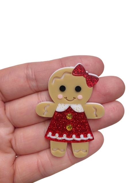 Aplique Biscoito natalino vermelho acrílico - 1 unidade
