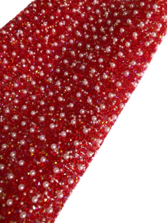Manta vermelha de strass com pérolas - 2 fileiras