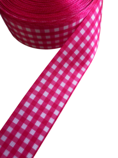 Fita gorgurão estampada xadrez pink 38mm - 2 metros
