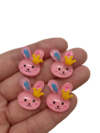 Aplique mini coelho rosa com coroa - 4 unidades