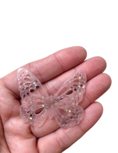 Aplique borboleta transparente glitter emborrachada - 1 unidade