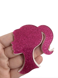 Aplique Barbie pink glitter e branco acrílico curvado - 1 unidade - comprar online