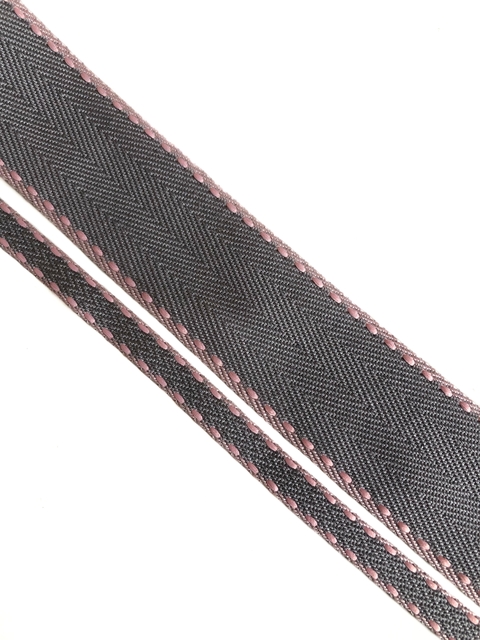 Fita yama double twill cinza com pesponto rosa - 2 metros