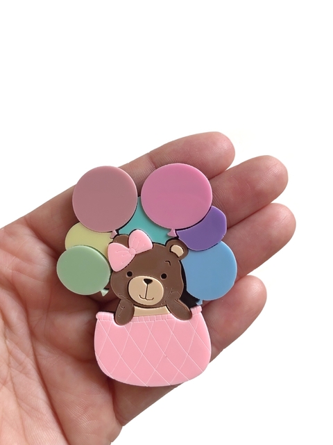 Aplique urso no balão acrílico 7cm - 1 unidade