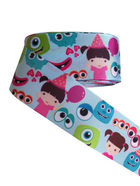 Fita gorgurão estampada monstros s.a 38mm - 2 metros
