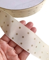 Fita gorgurão bege com estrelinhas 38mm