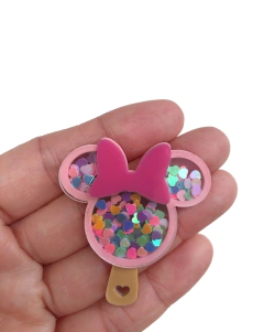Aplique picolé Minnie com confete acrílico - 1 unidade