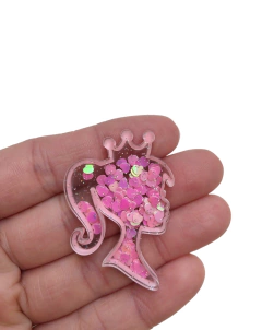 Aplique Barbie coroa rosa claro acrílico - 1 unidade