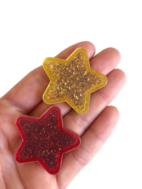 Aplique estrela com recheio glitter - 1 unidade