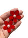 Aplique flor vermelha com pérola - 1 unidade