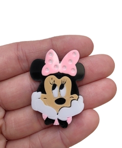 Aplique Minnie laço rosa bebê acrílico - 1 unidade