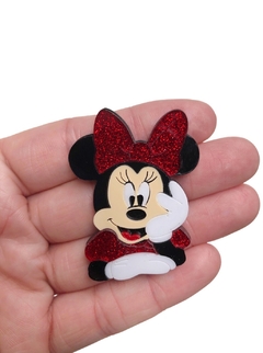 Aplique Minnie glitter vermelha acrílico - 1 unidade