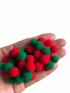 Pompom 10mm verde e vermelho - 100 unidades