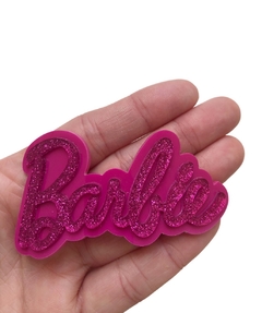 Aplique nome Barbie pink glitter e pink acrílico curvado - 1 unidade