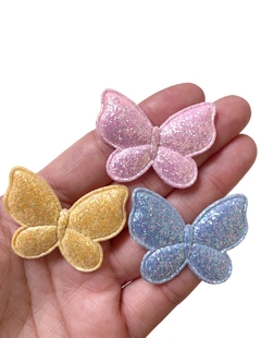 Aplique borboleta glitter - 3 unidades (1 de cada cor)