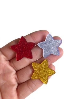 Aplique estrela acrílico glitter - 1 unidade