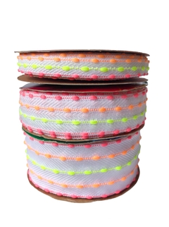 Fita sinimbu pesponto pompom neon - 10 metros