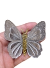 Aplique borboleta grande 3D prata glitter acrílico - 1 unidade