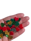 Aplique mini coração acrílico 1cm sortido cores natal - 20 unidades