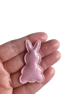 Aplique coelho corpinho glitter rosa bebê - 1 unidade