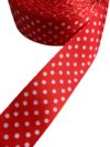 Fita gorgurão estampada poá fundo vermelho 38mm - 2 metros