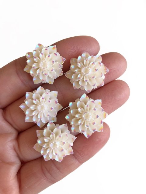 Aplique flor crisântemo irisada 20mm - 5 unidades