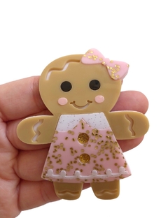 Aplique biscoito natalino rosa grande curvado acrílico - 1 unidade