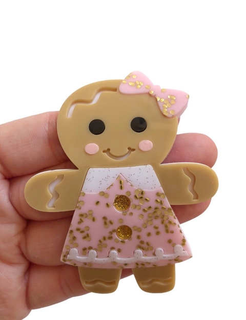 Aplique biscoito natalino rosa grande curvado acrílico - 1 unidade