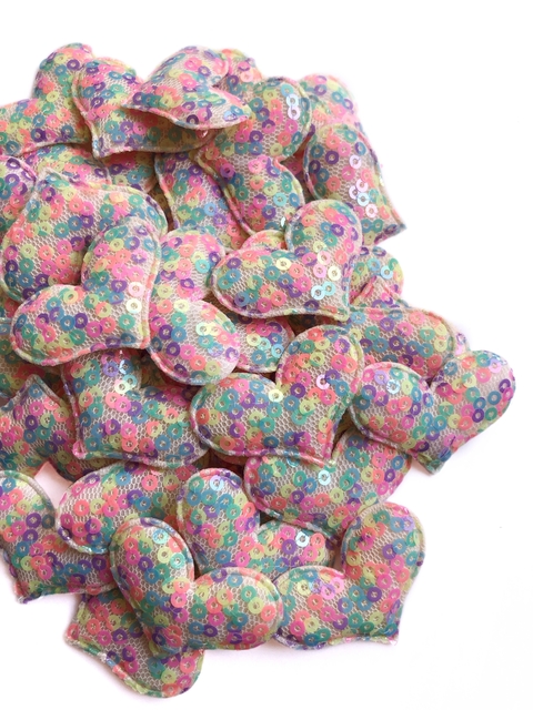 Aplique mini coração paetê colorido - 1 unidade