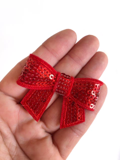 Aplique laço paetê vermelho - 1 unidade