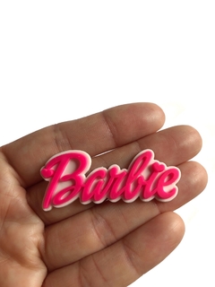 Aplique nome Barbie rosa neon emborrachado - 1 unidade