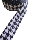 Fita gorgurão estampada pied poule preta 38mm - 2 metros