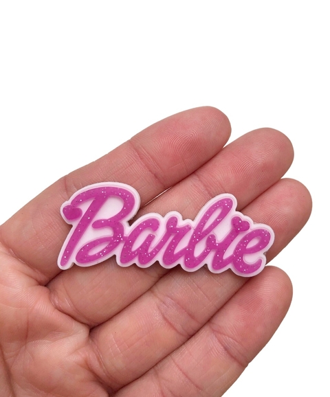 Aplique nome Barbie rosa glitter emborrachado - 1 unidade