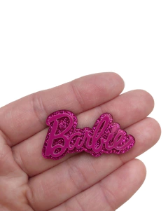 Aplique nome Barbie duplo pink e pink glitter acrílico - 1 unidade