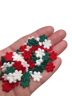 Aplique mini flor tecido natal - 50 unidades