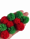Pompom de malha 2,5cm verde e vermelho - 10 unidades (5 de cada cor)