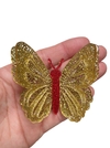 Aplique borboleta grande 3D dourada flocada acrílico - 1 unidade