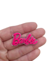 Aplique nome Barbie rosa neon e prata glitter acrílico - 1 unidade