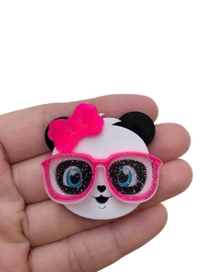 Aplique panda luluca rosa neon acrílico - 1 unidade