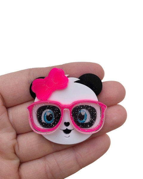 Aplique panda luluca rosa neon acrílico - 1 unidade