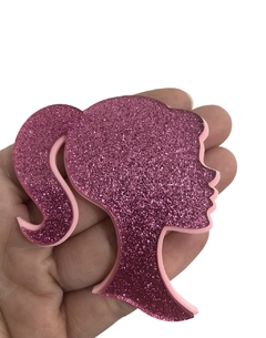 Aplique Barbie rosa glitter e rosa claro acrílico curvada - 1 unidade