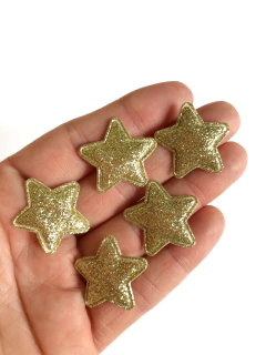 Aplique mini estrela dourada glitter - 5 unidades