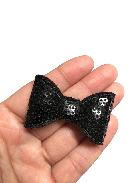 Aplique laço paetê preto - 1 unidade