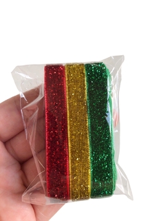 Fita lurex esponjosa 10mm natal - 3 metros (1 de cada cor)