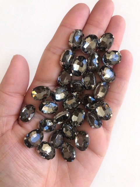 chaton de vidro oval fumê 10x14mm - 15 unidades