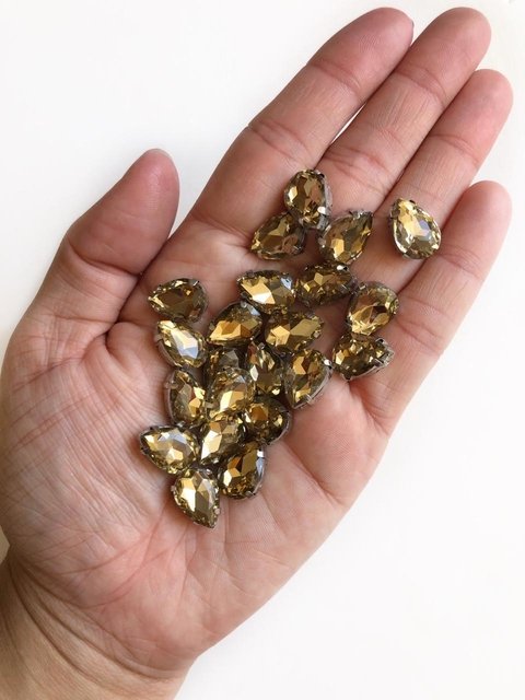 chaton de vidro gota mel 10x14mm - 15 unidades