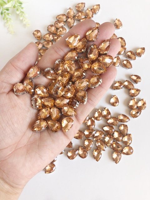 chaton de vidro gota pêssego 10x14mm - 15 unidades