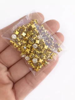 Strass de costura cristal e dourado (4mm) - 10 gramas